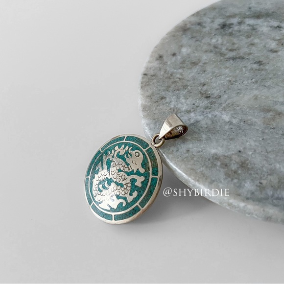 NEW Tibetan Artisan Handcrafted Carved Dragon Pendant, Turquoise Inlay - Picture 5 of 10